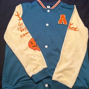 Green, Orange, and Tan Graphic Jacket with Buttons for Kids 11-12